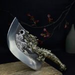 Kitchen Knife Copper Dragon Handle Handmade Forged 9.5 Inch Hatchet Machete Big Chop Knife Bone Meat And Poultry Tools