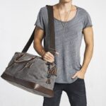Canvas Travel Bag Male Simulation Leather PU Outdoor Luggage Fitness Photography Bag Large Capacity Handbag