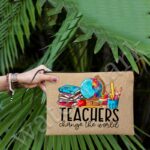 Women Neceser Makeup Bag Linen Pouch Teacher Change The World Travel Toiletry Organizer Back To School Teacher Gift Cosmetic Bag