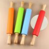 Non-Stick Silicone Rolling Pin Wooden Handle Pastry Dough Flour Roller Kitchen Cooking Baking Tool For Pasta Cookie Dough