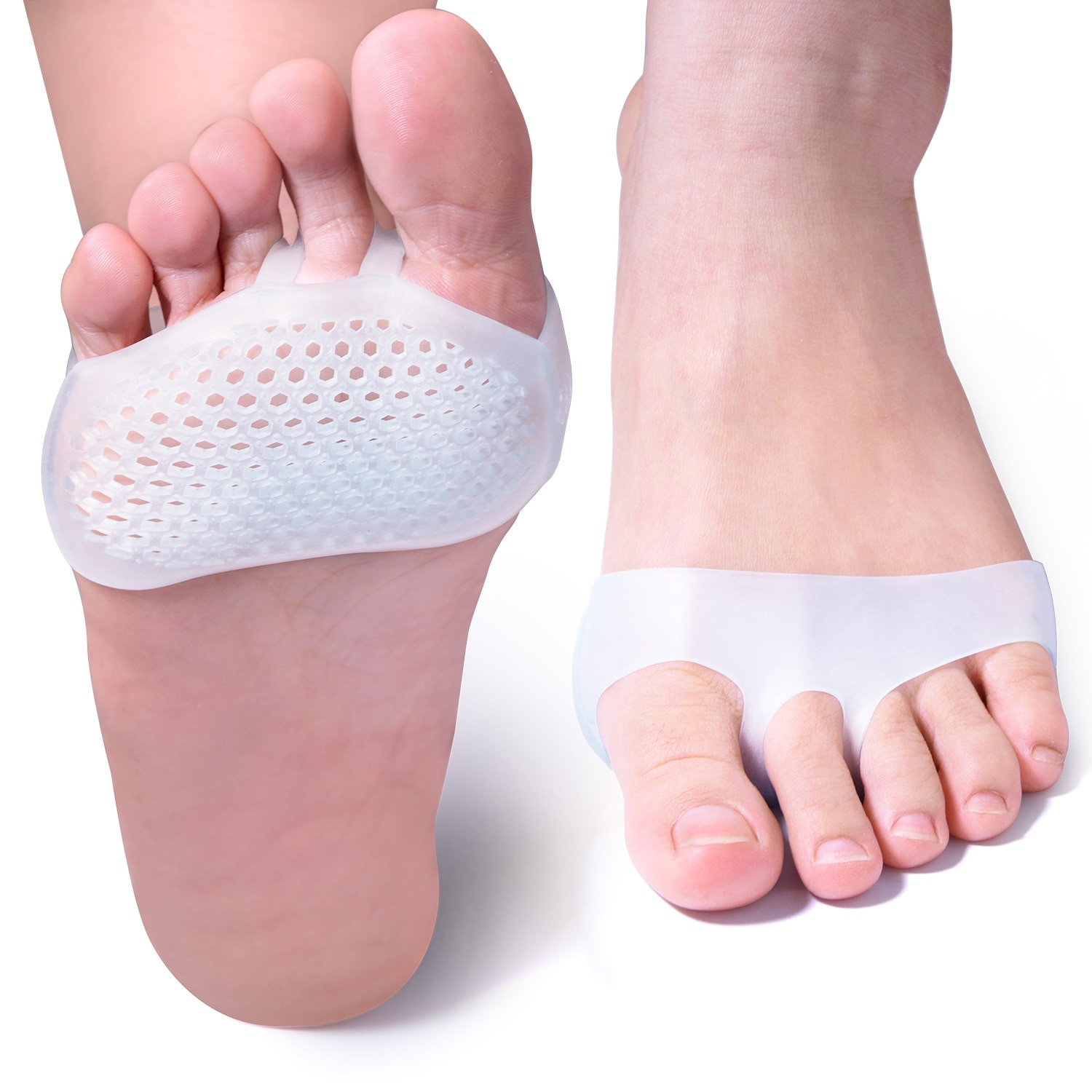 White Soft Forefoot Pads Silicone Ball of Foot Cushion Prevent Foot Corn Callus Blisters Pain Relief Foot Care Tool