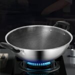 German Sonorous stainless steel honeycomb non-stick household large two ear wok stir-fry round bottom wok with open flame