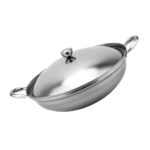Pan Wok Pot Steel Stainless Paella Shabu Frying Cooking Hot Fry Stir Skillet Korean Lid Induction Spanish Cooker Stove Bottom