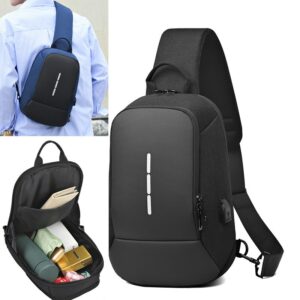 Men Waterproof USB Male Crossbody Bag Anti-Theft Short Travel Messenger Chest Sling Fashion Designer Chest Bag 2