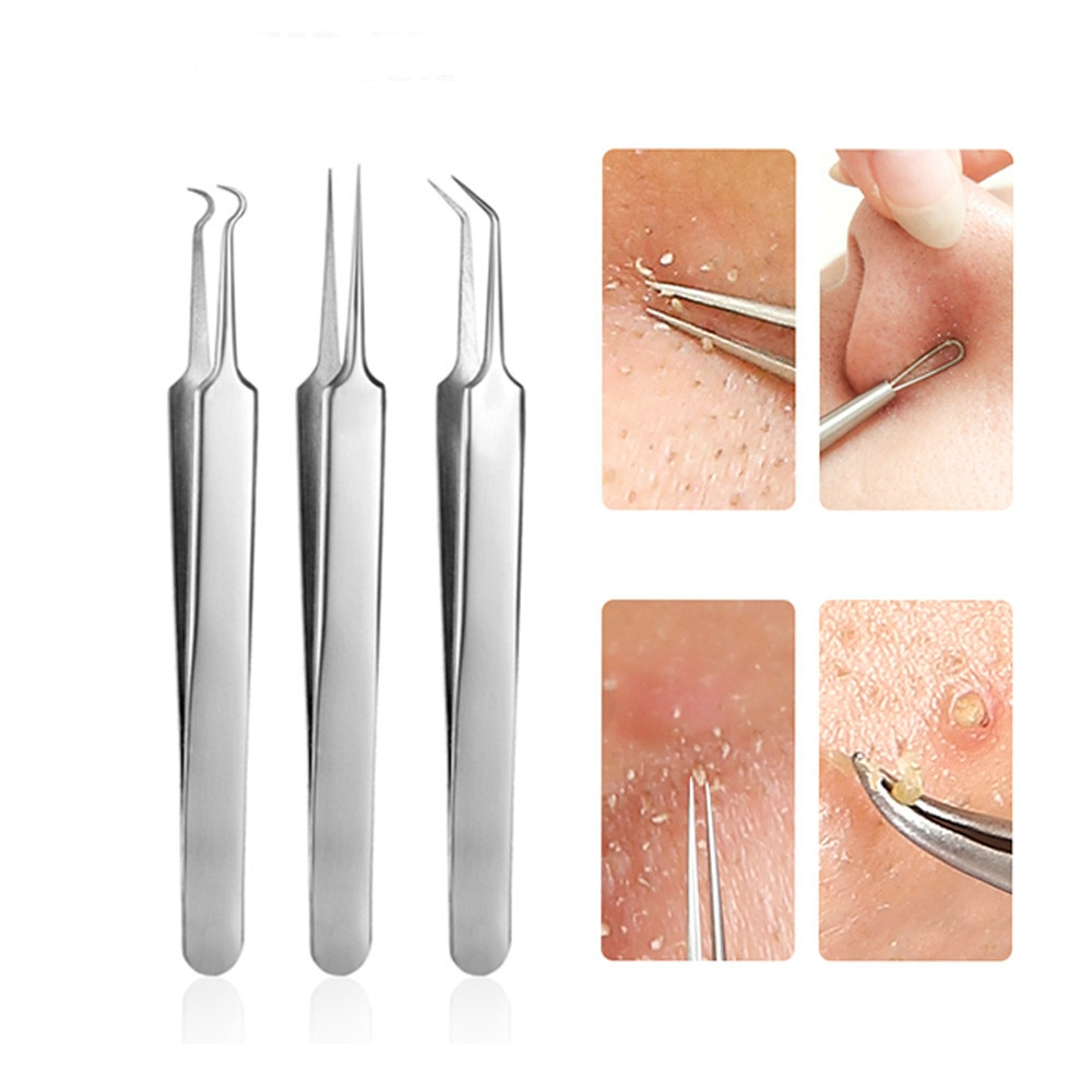 Acne Needle Tweezers Blackhead Blemish Pimples Removal Pointed Bend Gib Head Face Care Tools Comedone Acne Extractor 7