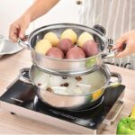 Stainless Steel Induction Cooker Metal Steamer Pan Steamer Pot Soup Pot Steamer Basket Double Boiler