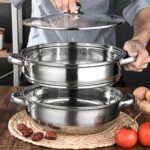 Stainless Steel Steamer Pot 28CM Steam Pot Thicken Double Layer Boiler Steamer Induction Cooker Steaming Pot Soup Pot for Home