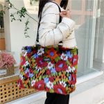 Fashion Camouflage Faux Fur Top Women'S Handbag 2022 Colorful Casual Totes Bag For Women Winter Plush Large 1