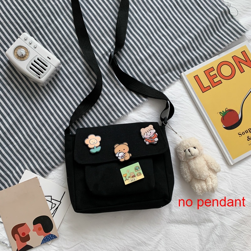 Crossbody Bags Women Canvas Flap-bag Kawaii Harajuku All-match Students Casual Female Handbags Korean Ulzzang Daily Chic Fashion 3