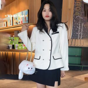 Fashion Women's White Cat Shaped Handbags Cute Kawaii Faux Fur Crossbody Bags Wallet Purse Plush Chain Shoulder Bag Lady Handbag 2