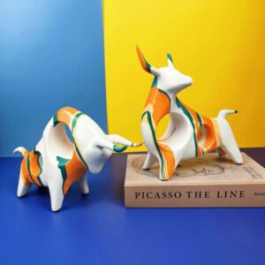 Colorful Cattle Animal Ox Statue Home Decor Living Room Bull Sculpture TV Cabinet Ornament Crafts Abstract Figurine 2