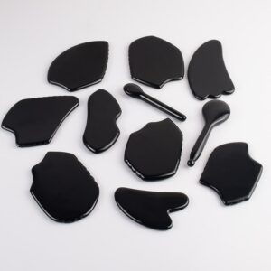Wholesale Various Shape Black Obsidian Face Gua Sha Tool Sawtooth SPA Massager Acupuncture Facial Beauty Product 2