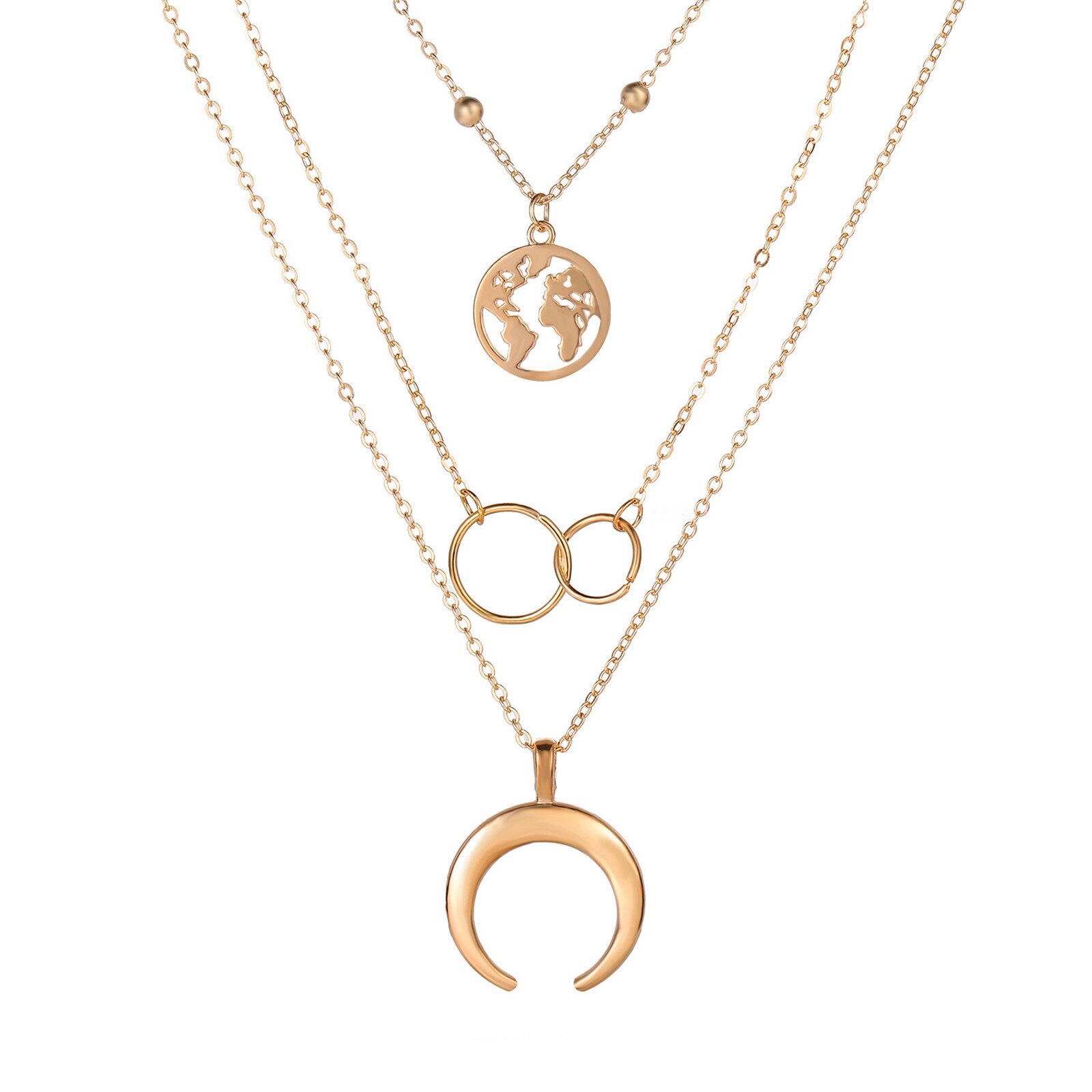 Multilayer Vintage Evil Eye Bull Head Crescent Pendant Necklace for Women Girl Jewelry Gift Boho Half Moon Map Horn Necklace 7