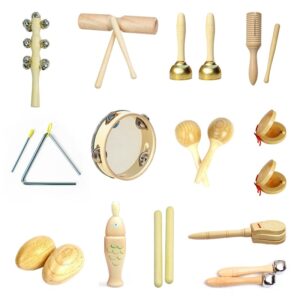 Toddlers Music Toys Set Castanet Sand Hammer Tambourine Triangle Double Ringer Orff Percussion Instrument Sets Montessori Toys 1