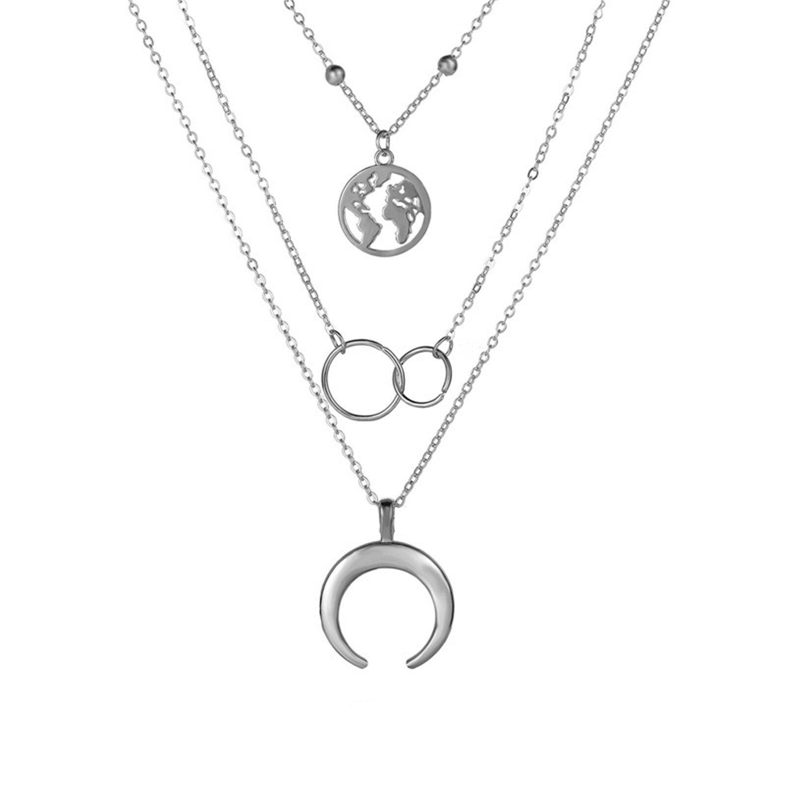 Multilayer Vintage Evil Eye Bull Head Crescent Pendant Necklace for Women Girl Jewelry Gift Boho Half Moon Map Horn Necklace 8