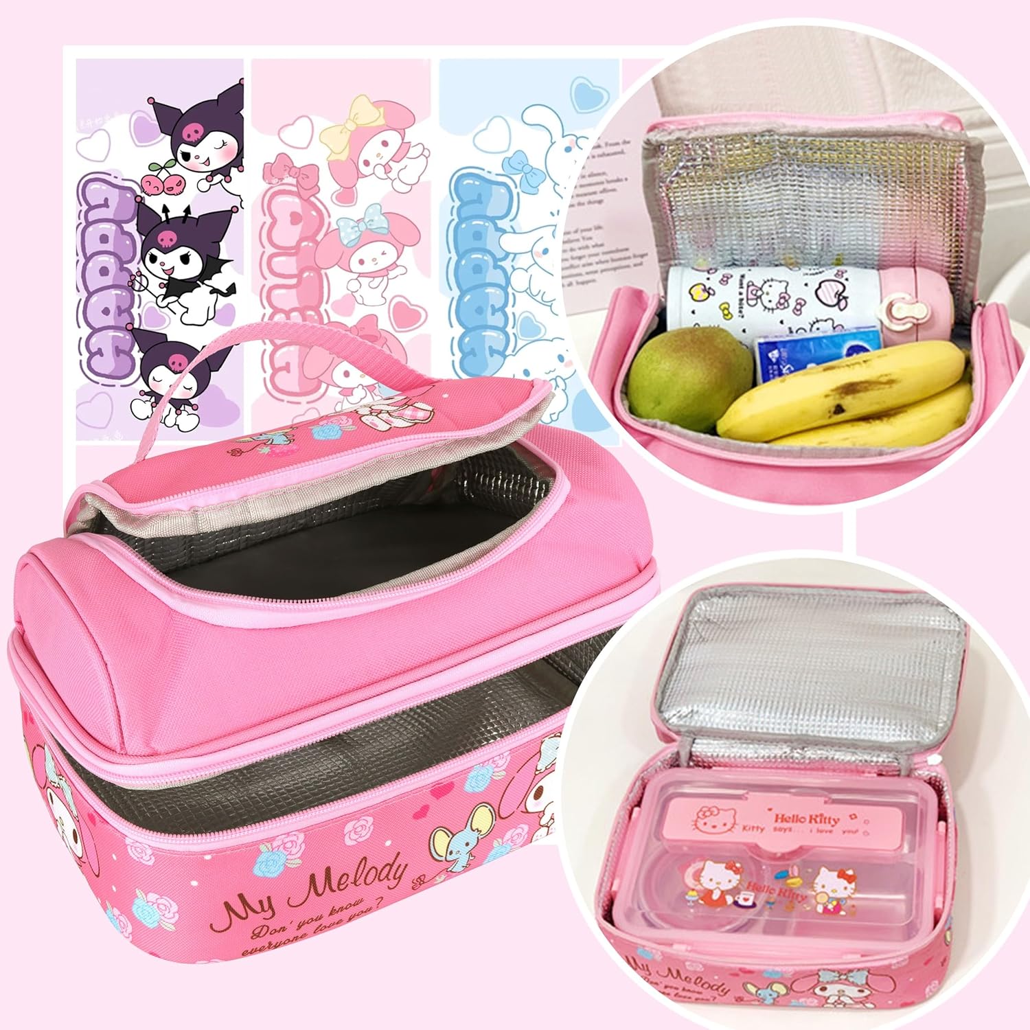 Hello Kitty double-layer thermal insulation handbag lunch box bag waterproof lunch bag outdoor children lunch bag