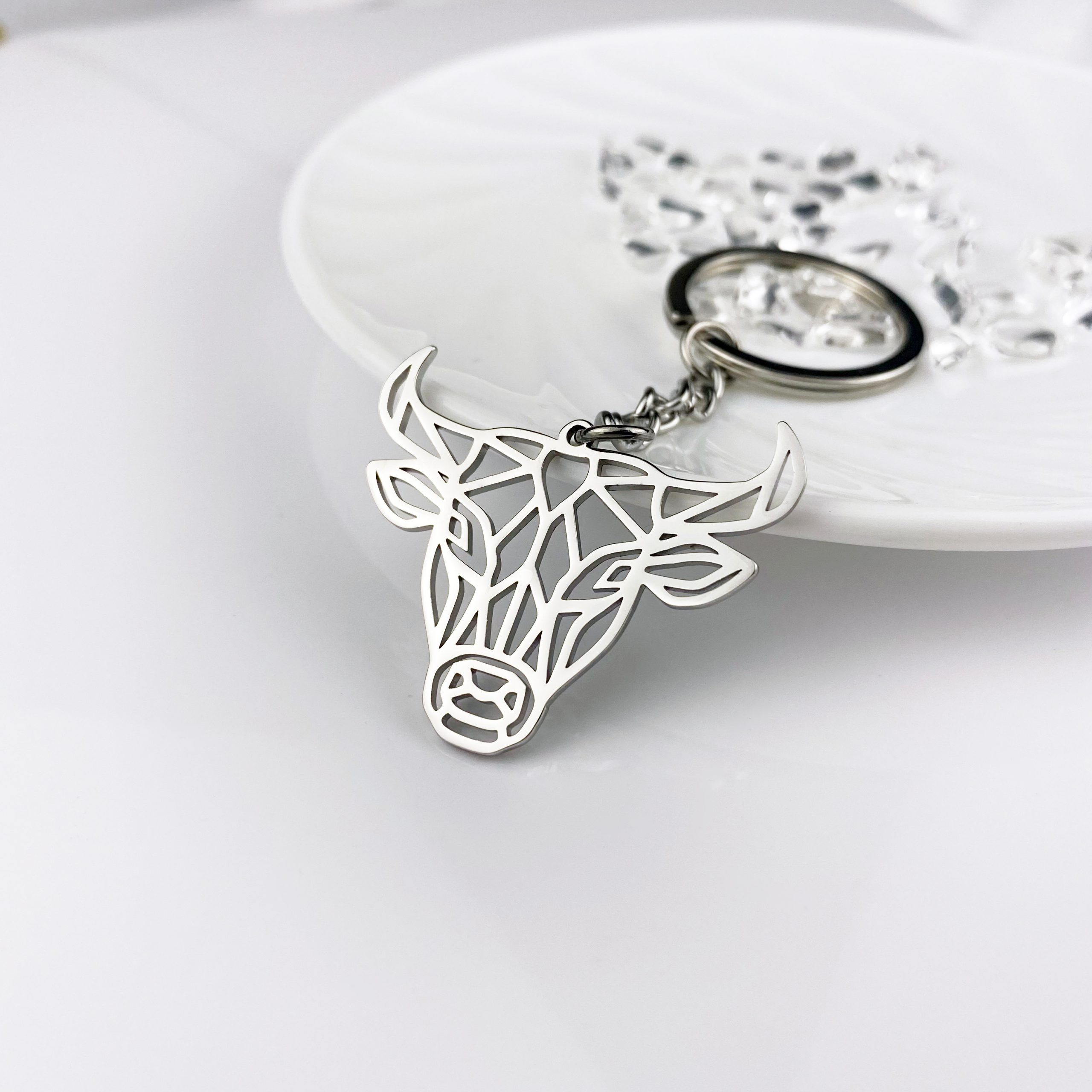 Tangula Men's Women's Bull Animal Pendant Car Keychain Keyring Stainless Steel Keychain Pendant Handbag Gift 3