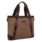 Men's Retro Vintage Canvas Travel Handbag Multifunction Khaki Business Soft Bags Handheld Crossbody Shoulder Messenger Bag