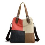 Women's Contrast Color Retro Cavas Handbag Fashion Ladies Shoulder Bags Large Capacity Female Handheld Crossbody Messenger Bag