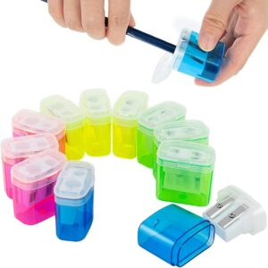 Sharpeners Small Manual Double Hole Pencil with Lid Sharpener Bulk Cute 4 Color for Kids School Home Office Supplies 1