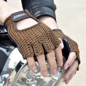 Men Locomotive Gloves Half Finger Driving Gloves Knitted Leather Cycling Gloves Breathable Men Leather Motocycle Gloves