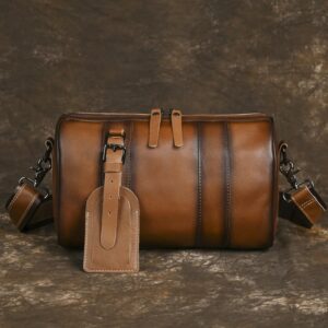Top Grain Leather Vintage Mens Barrel Crossbody Bag Large Capacity Minimalist Messenger Shoulder Bag Casual Daily Use Pillow Bag