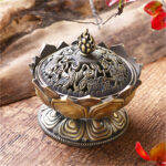 Flower Incense Burner Buddhism Buddha Holder Brass Mini Sandalwood Censer Incense Metal Craft Home Decoration