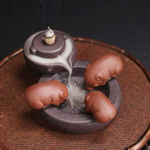 Ceramic Handicraft Lucky Pig Home Ornaments Waterfall Backflow Incense Burner Incense Holder Purple Clay Censer Without Incense
