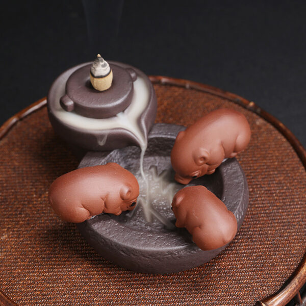 Ceramic Handicraft Lucky Pig Home Ornaments Waterfall Backflow Incense Burner Incense Holder Purple Clay Censer Without Incense