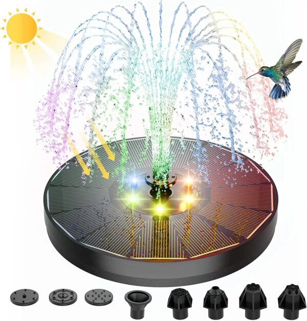 Solar Fountain Water Pump with color LED Lights for Bird Bath  Fixers Floating Garden Pond Tank