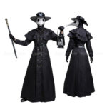 Halloween Medieval Hooded Robe Plague Doctor Costume Mask Hat for Men Monk Cosplay Steampunk Priest Horror Wizard Cloak