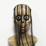 Halloween Horror with Long Hair MO MO Mask Funny Mask V-shaped Mouth Mask with Hair Female Ghost Mask Roleplay MO Mask Masks