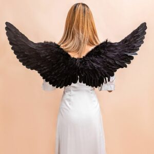 Women Angel Feather Wings Halloween Christmas Decoration Party Props Stage Performance Show Scene Layout Angel Wings Black