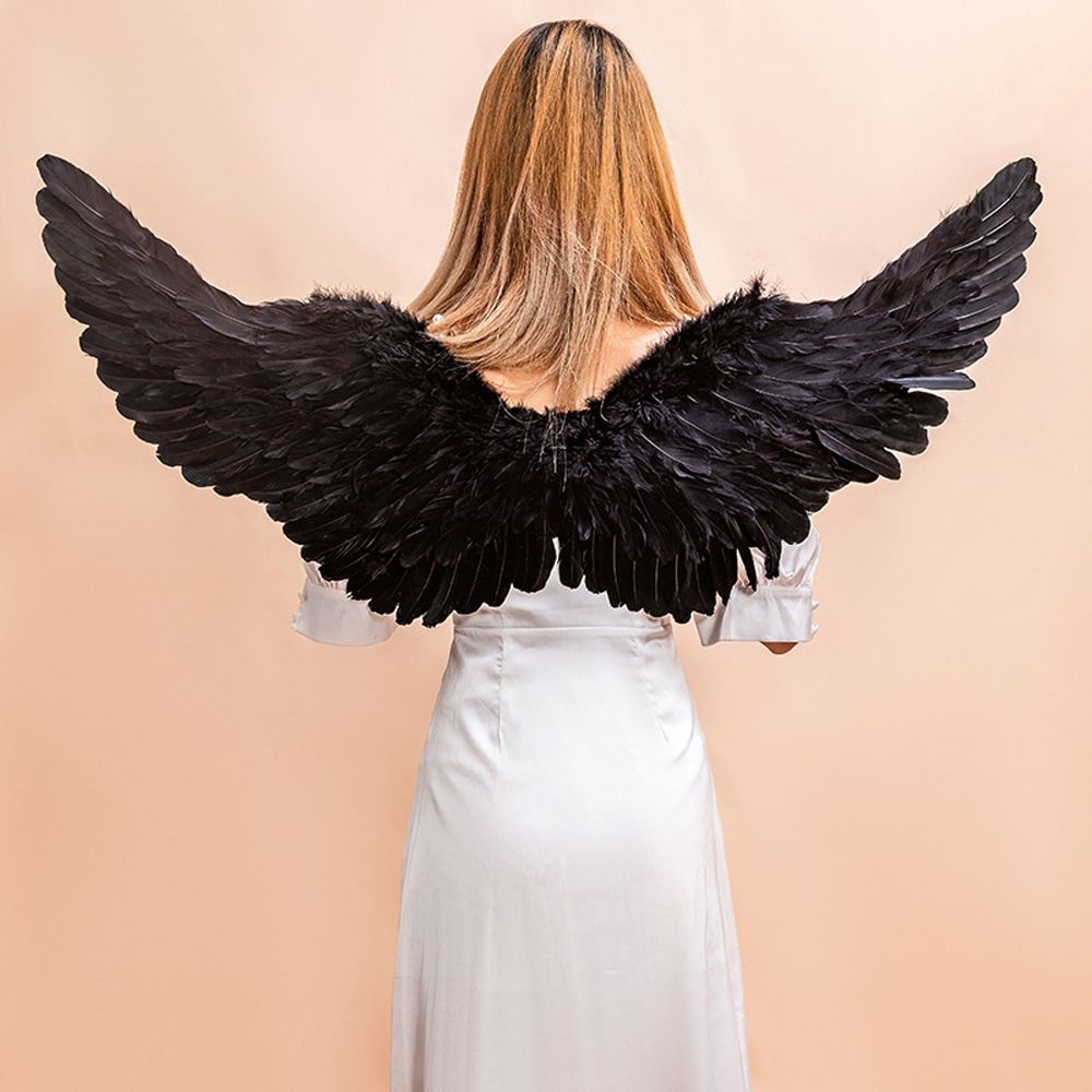Women Angel Feather Wings Halloween Christmas Decoration Party Props Stage Performance Show Scene Layout Angel Wings Black