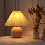 Nordic Table Lamps Ceramics Desk Lights Korean Rattan Bedside Night Light Pleated Lampshade Living Room Home Japanese Lighting