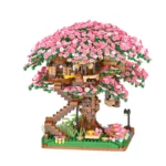 Sakura Flower Treehouse DIY Model Micro Building Block Indoor Decorations Creative Street View Brick Cherry