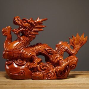 Wooden  Feng Shui Dragon Statue for Office Home Tabletop Decor Fortune