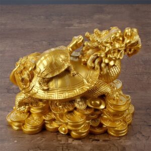 Gold/bronze Feng Shui Dragon Turtle Statue Coin Wealth Home Desk Decoration Animal Jewelry