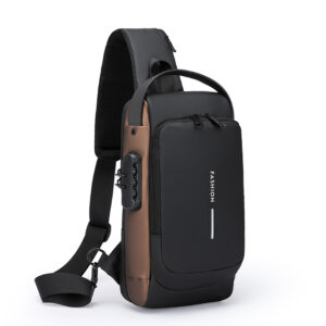 Men Multi-Functional Crossbody Bag Password Lock Motorcycle Waterproof USB Charging Port Anti-Theft Chest Bag