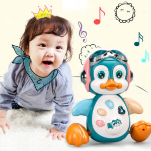 Baby Crawl Toy Electric Crawling Penguin with Light Music Cartoon Animals Interactive Development Toys
