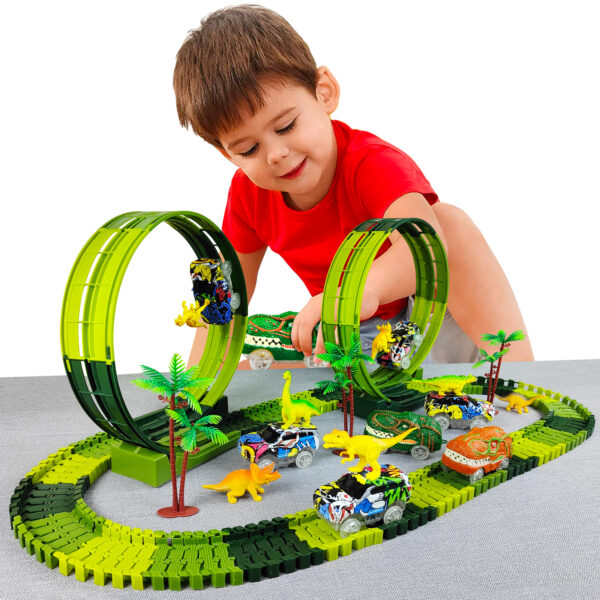Magic Climbing electric dinosaur car Track Railway Toy Car Set Bend Flexible Race Track Flash Light Car High