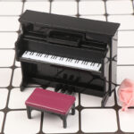 Dollhouse Miniature Accessories Mini Wooden Grand Piano with Stool Simulation Musical Instrument Model Toy Doll House Decor