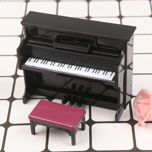 Dollhouse Miniature Accessories Mini Wooden Grand Piano with Stool Simulation Musical Instrument Model Toy Doll House Decor