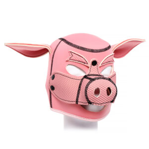 Neoprene Fetish Full Face Black Red Pig Hood Mask Unisex Standard Hats Cap