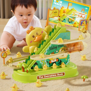 Duck Climbing Stairs Audible Light Electric Little Yellow Duck Rotating Slide Track Baby Children's Puzzle Toy