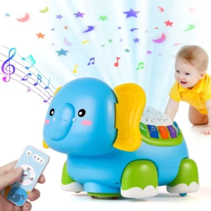 Electric Baby Crawling Musical Toys Elephant Tummy Time Infants Toys with Timer Colorful Light Up Projection