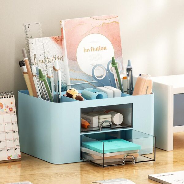 Creative Transparent Drawer Storage Box Desktop Cosmetics Organizer Student Pen Holder School