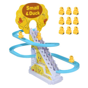 Electric Small Duck Climbing Stairs Toy DIY Rail Racing Track Music Roller Coaster Duck Toy For Baby