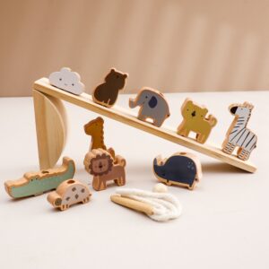 Baby Animal Threading Seesaw Toys Wooden Stacking Toys Blocks Game Montessori Hands-on Balance Ability Educational
