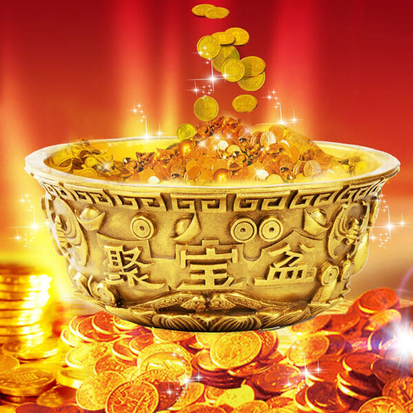 Basin Water Treasure Feng Shui Fruit Altar Golden Brass Meditation Cup Holder Wealth Supplies Good Money Lucky